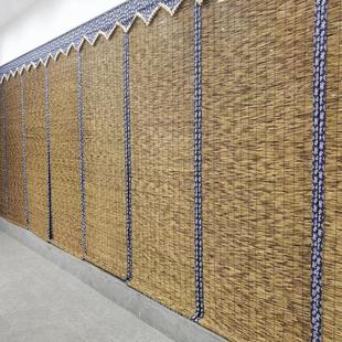 芦苇帘子草帘子复古包边茶室农家乐隔断吊顶墙面装饰竹门帘窗卷帘