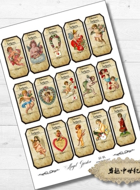 TZ38 复古小天使文艺维多利亚 手账贴纸 穿越中世纪Junk journal