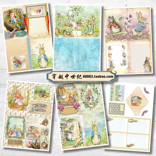 TJ156-A6 彼得兔 童话  复古手账本素材包 Junk journal  纸本