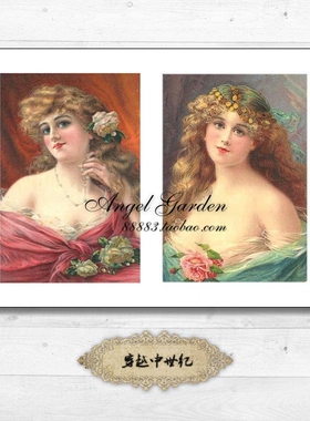 CA293 油画古典美人 文艺画芯 拍摄道具背景  明信片Junk journal