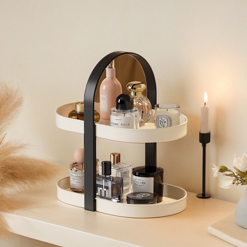 香水香薰收纳架桌面双层置物架化妆品口红收纳盒整理架子ins手提