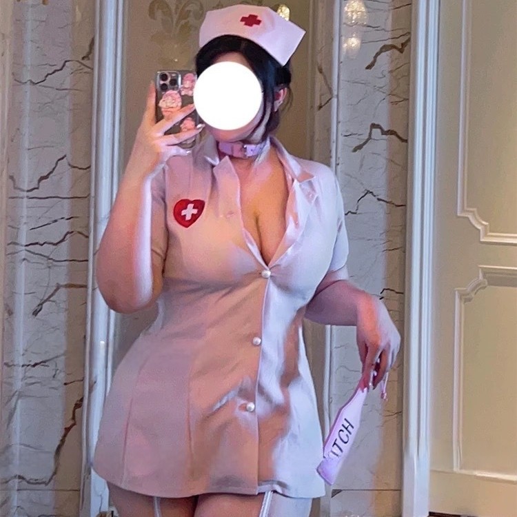 胖老婆睡裙性感女护士装深V角色扮演睡衣大码微胖护士套装