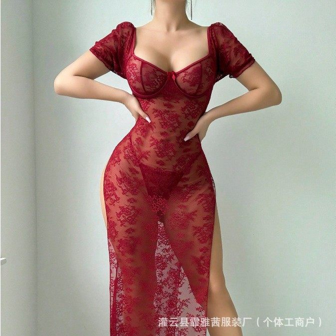 大码内衣性感蕾丝睡衣吊带连衣长裙开叉旗袍裙胖老婆睡衣挂脖睡裙,女士内衣/男士内衣/家居服,文胸套装,淘宝优惠券,粉丝福利购,淘宝优惠卷