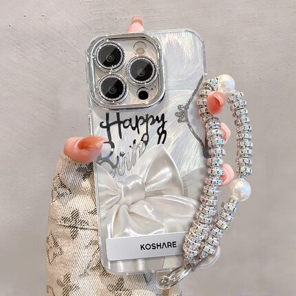 丝绸蝴蝶结适用苹果16Pro手机壳iPhone15新款苹果14ProMax羽纱13Pro高级感12链条带支架11防摔7/8保护套plus