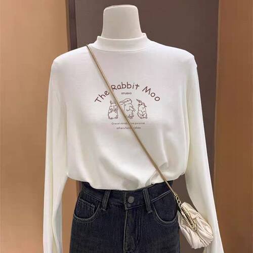 双面德绒半高领打底衫女秋冬2026新款修身加厚加绒白色长袖上衣潮