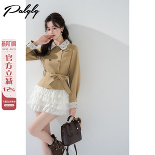高级感小个子双排扣大衣 风衣外套女秋季 法式 卡其色英伦风短款