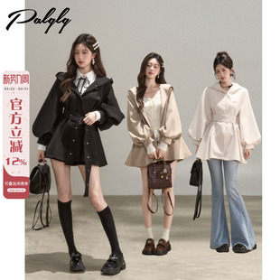 慵懒风黑色连帽休闲宽松风衣外套女春秋季 设计感气质大衣 2026新款