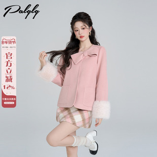 富家千金风粉色短款毛呢外套女爆冬装气质小香风韩系加厚呢子大衣