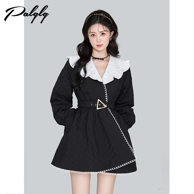 娃娃领黑色加厚棉衣棉服女冬季图片
