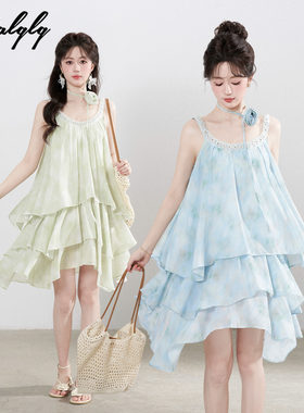 法式重工背带雪纺连衣裙女夏季