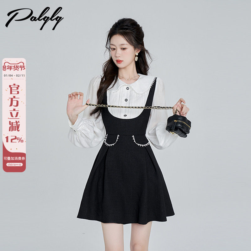 甜美赫本风娃娃领长袖连衣裙女秋季高级感假两件气质千金a字裙子,女装/女士精品,连衣裙,淘宝优惠券,粉丝福利购,淘宝优惠卷