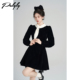 Palglg法式 赫本风黑色丝绒连衣裙女冬季 高级感气质千金风生日短裙