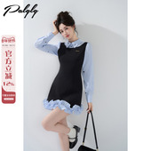 气质法式 高级感学院风a字花苞裙 新款 撞色假两件衬衫 连衣裙女春季