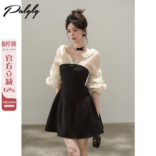 2026新款 假两件法式 连衣裙春装 长袖 设计感小众绝美a字裙 波点衬衫