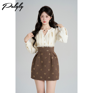 套装 Palglg法式 半身裙两件套女秋冬高级感气质洋气时尚 衬衫 裙 短款