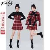 红色小香风新年吊带连衣裙秋冬女高级感气质御姐短裙圣诞A字裙子