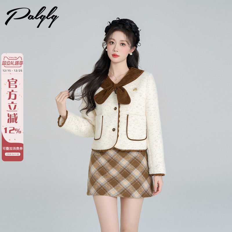 法式娃娃领毛绒绒加厚短外套女