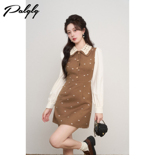 法式小香风假两件长袖连衣裙女秋季新款高级感气质收腰甜美a字裙