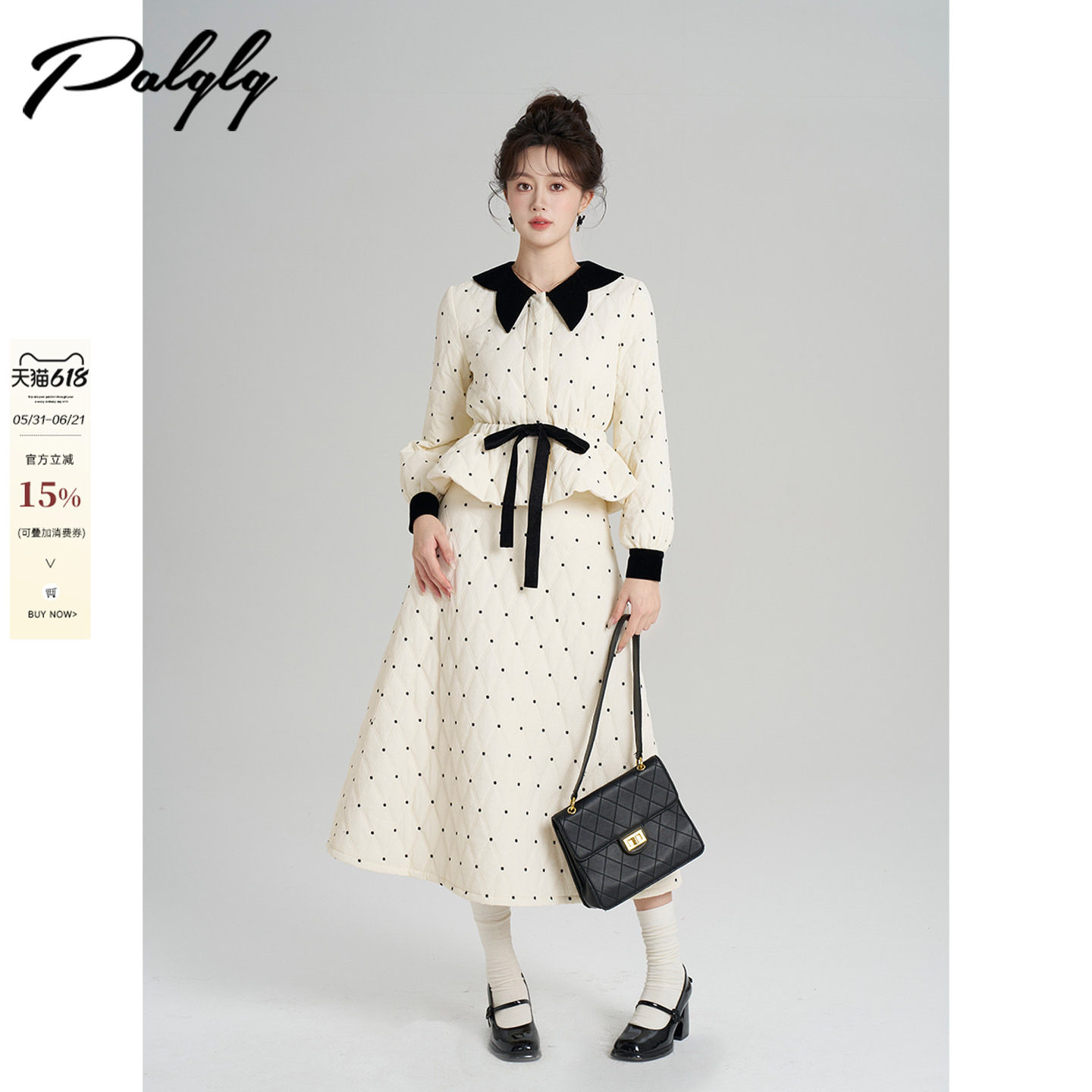 Palglg富家千金风波点棉服外套女冬装气质小香风加厚半身裙两件套