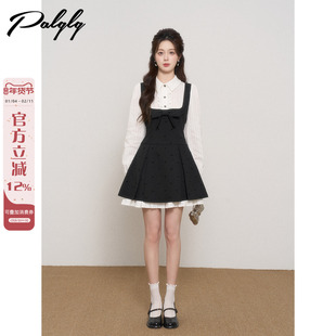 法式拼接假两件衬衫连衣裙女秋季学院风小香风miu系穿搭小洋裙子