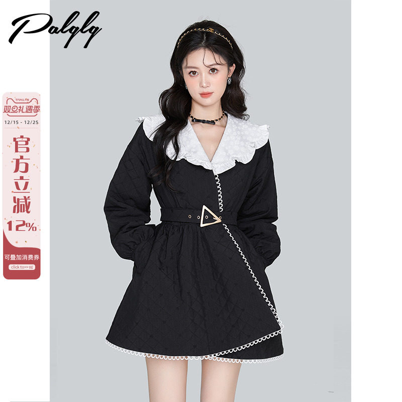 娃娃领黑色加厚棉衣棉服女冬季