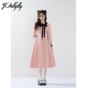 设计感小众收腰甜美拼接裙 连衣裙女春秋季 法式 富家千金风粉色长袖