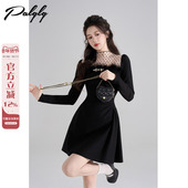 拼接网纱波点赫本风连衣裙女春季 新款 高级感小黑裙生日party裙子