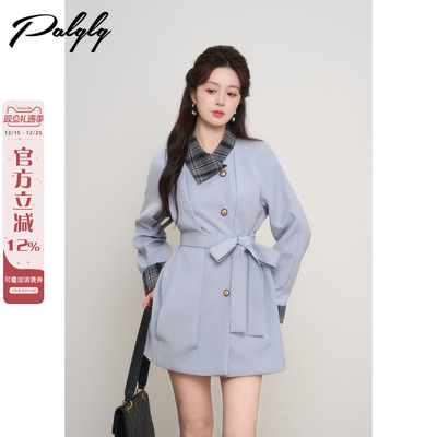 高级感蓝色收腰风衣外套女秋季