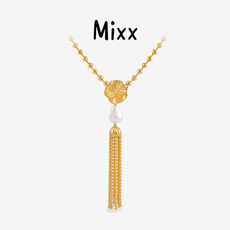 Mixx靡诗荷叶系列霜露流苏项链新中式毛衣链优雅气质百搭款