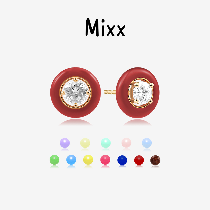 Mixx靡诗纯银彩色珐琅耳钉浅春系