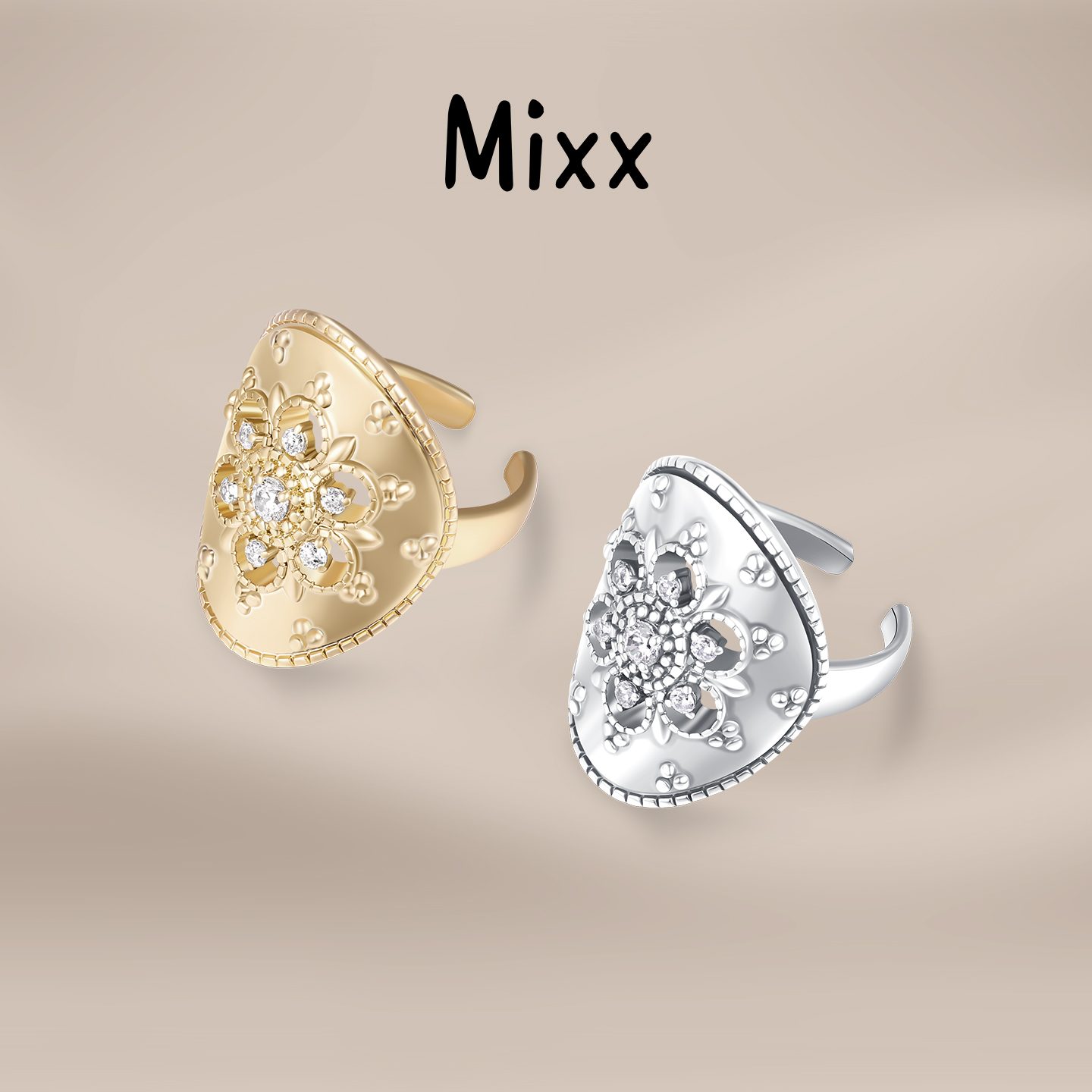 Mixx靡诗秋冬新品繁花戒指开口戒轻奢高级感