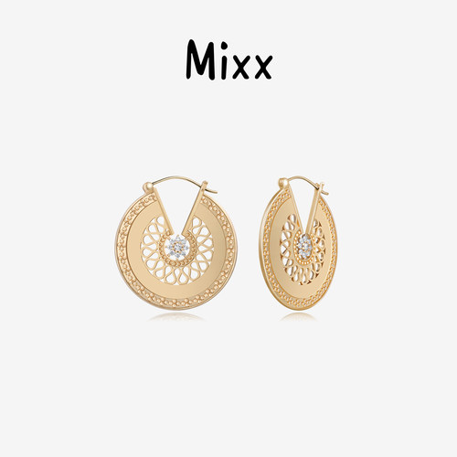 Mixx靡诗繁花系列金色耳圈耳环轻奢高级感耳针S925银波西风