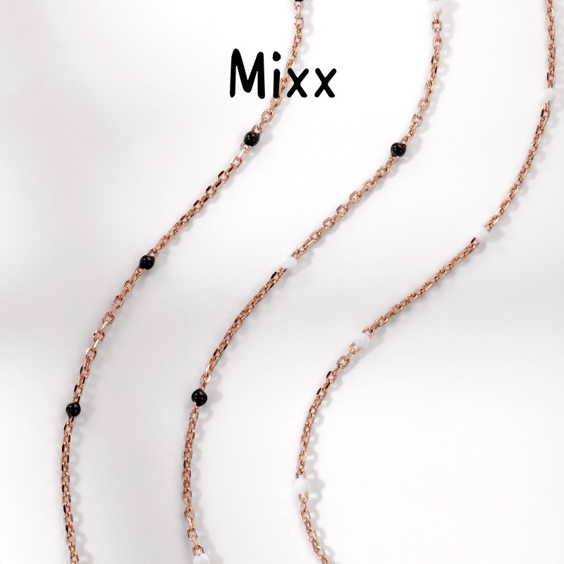Mixx靡诗925纯银女黑白调系列简约波波球冷珐琅网球项链锁骨链