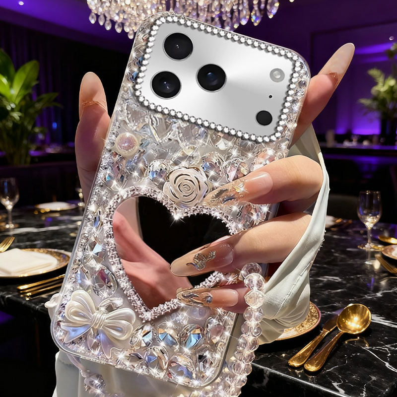 高端镶钻带镜子适用苹果iPhone17Promax手机壳水钻14Pro新品12外壳15保护套6s网红11Pro/2026年13Mini结婚