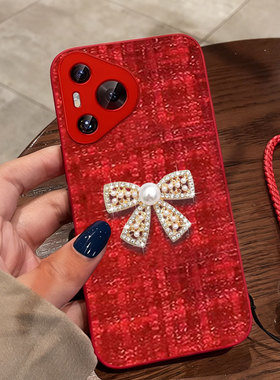 红色喜庆布艺适用华为P70手机壳冬天P60Art春节12se全包12S外壳p50e秋冬12i/2026年15保护套13pro结婚14防摔