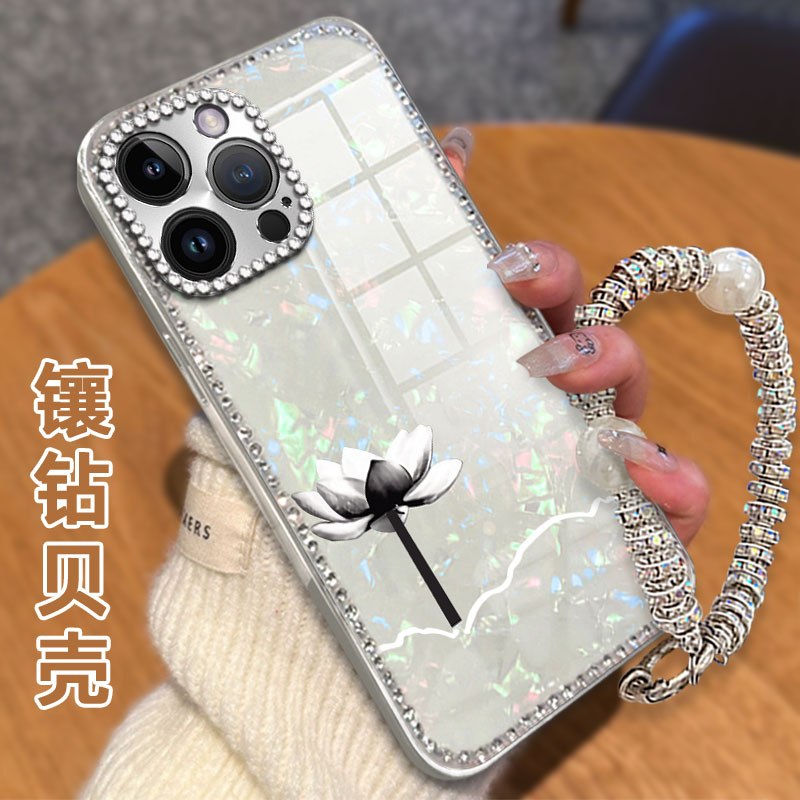 水钻镶钻贝壳纹适用苹果iPhone16ProMax手机壳保护套8网红12/2025年12新款13防摔16全包XR女款6splus高级感13