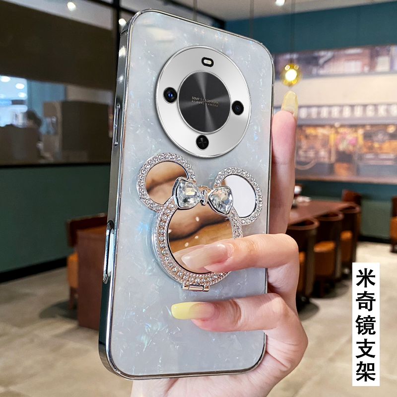 卡通贝壳镜子支架适用华为麦芒30手机壳新款80外壳60全包500网红400防摔WIN高级感40/2025年60M女款30保护套