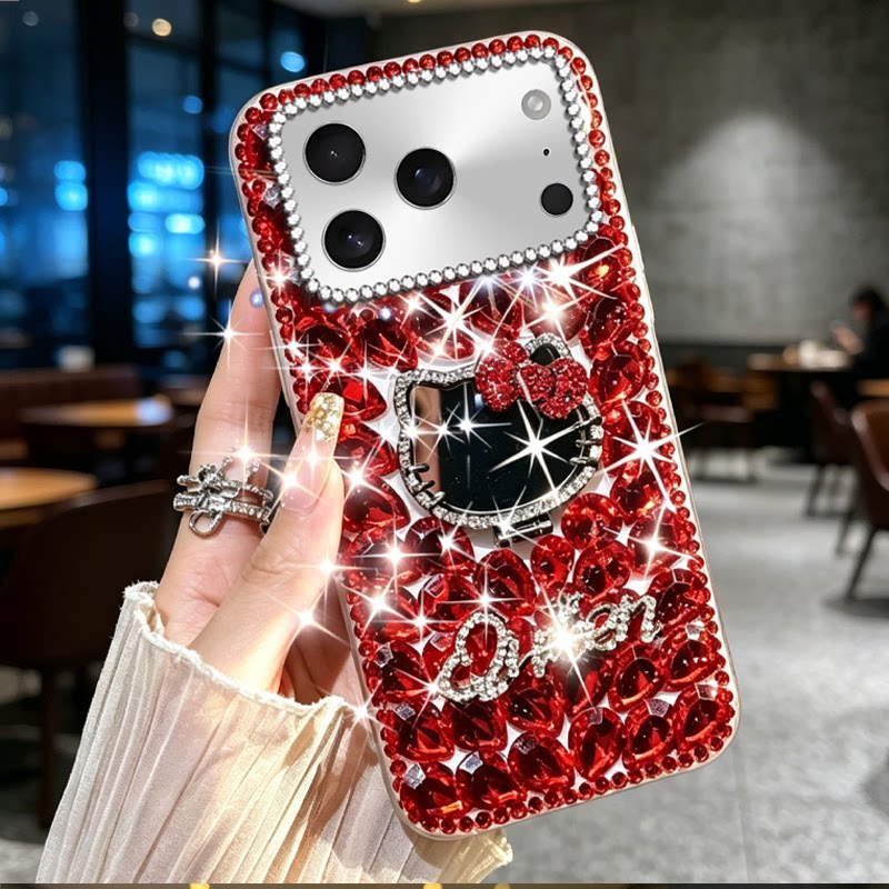 网红闪钻镜子支架适用苹果iPhone17Promax手机壳水钻16秋11Pro外壳13Mini全包XS防摔12Pro镶钻8高级感6SPLus