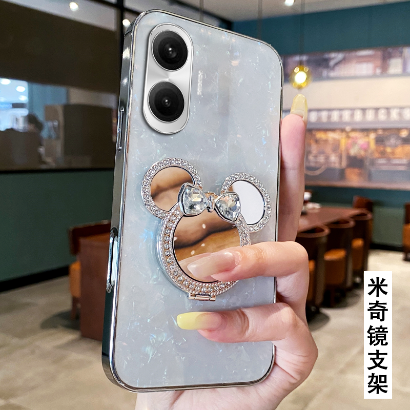 卡通贝壳镜子支架适用Redmi红米Turbo4Pro手机壳/2025年12全包12极速版女款K80网红k40s保护套k60新款12+防摔