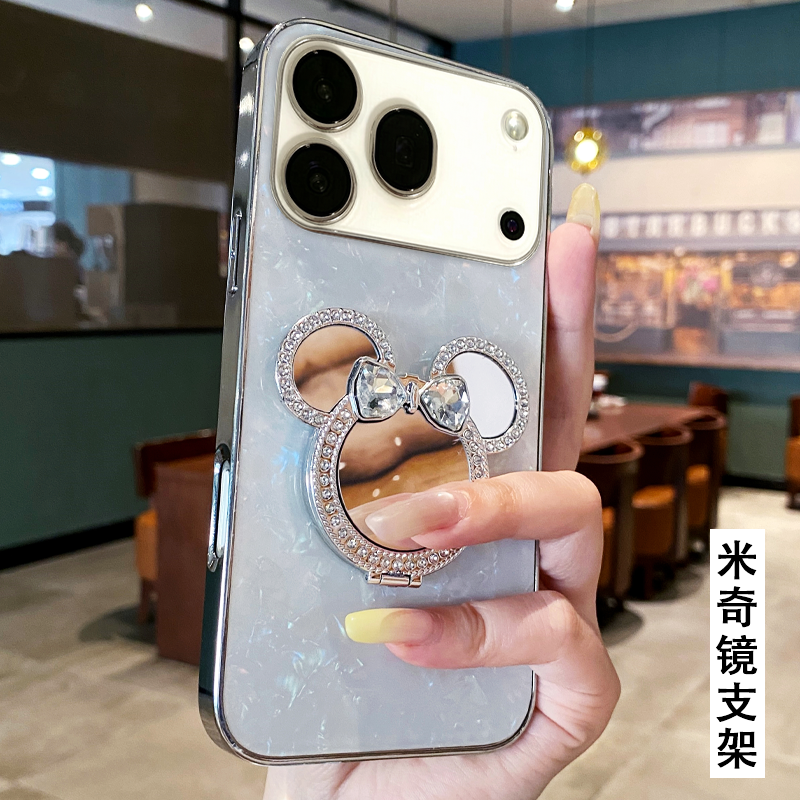 卡通贝壳镜子支架适用荣耀600手机壳/2025年70高级感x20se防摔x20外壳400新款50SE全包300保护套x50i+女款500