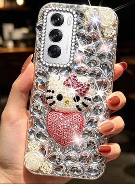 奢华闪钻KT猫适用OPPOReno12手机壳保护套14透明4高级感A6Max女款A1x外壳A3iplus防摔A6i+全包16/2026年16