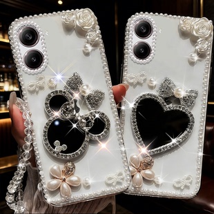 2026马年镶钻化妆镜适用redmi红米turbo4Pro手机壳女款12R外壳14+软壳11网红K40游戏增强版防摔K40S透明9