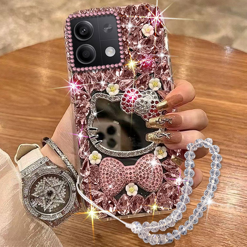 透明水钻补妆镜适用redmi红米Note13手机壳女款MIX4外壳14网红9A保护套10小众turbo3新品10 5G高级感13X镶钻