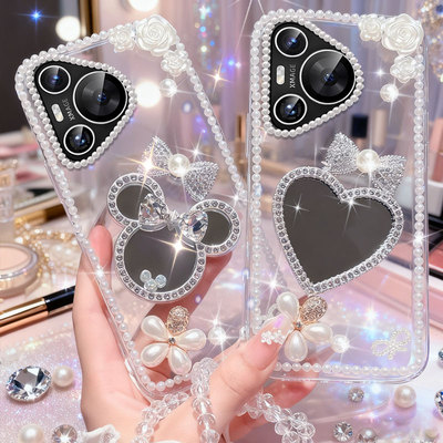 马年新款镶钻带镜子适用华为P70手机壳高级感p30网红pura80ultra新款P60Art透明p20外壳70小众P70art保护套