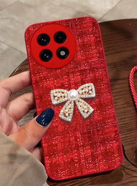 红色喜庆布艺适用oneplus1+一加13手机壳名媛13T喜庆11冬天2秋冬10R结婚2Pro保护套9全包9RT本命年12外壳3