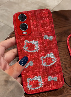 红色本命年布艺小香风适用vivoY76s手机壳过年V27e春节Y51s外壳Y53s结婚Y33s喜庆Y77e名媛V27保护套Z6冬天Y50
