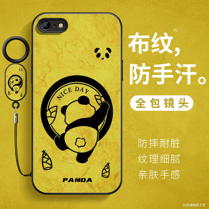 适用苹果6手机壳iPhone6s熊猫iphoneplus布纹防汗6splus保护套ip5新款ip5s男士iPhonese防摔高级简约创意软壳