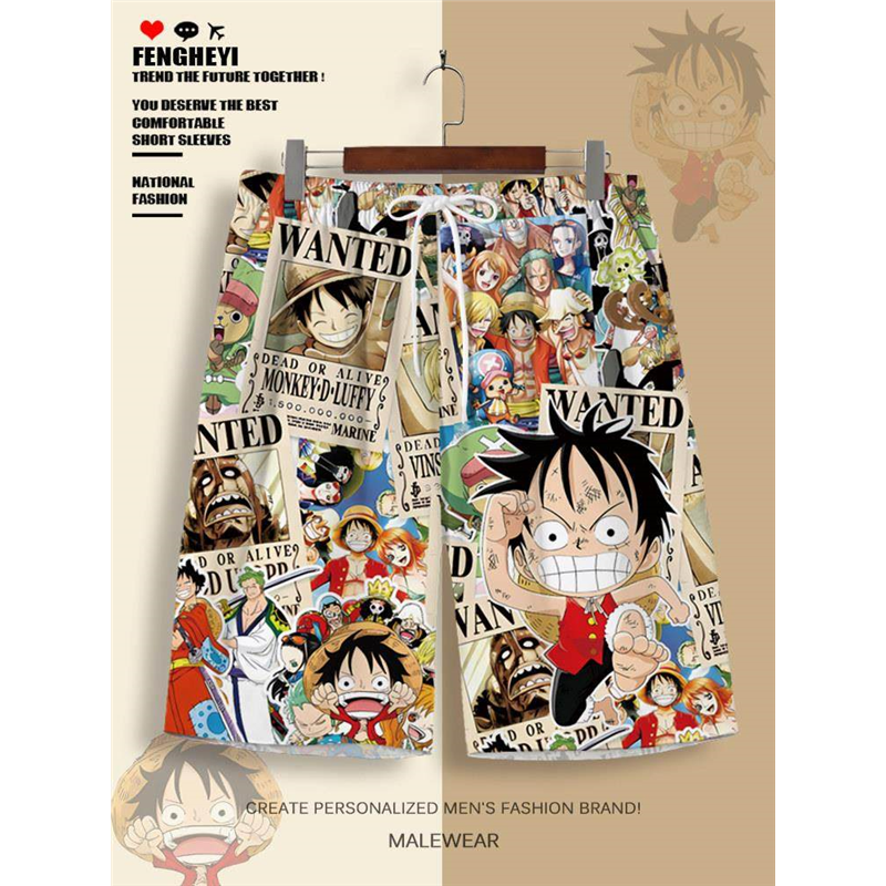 二次元短裤男海贼王路飞动漫周边五分裤大码加肥夏季可下水沙滩裤