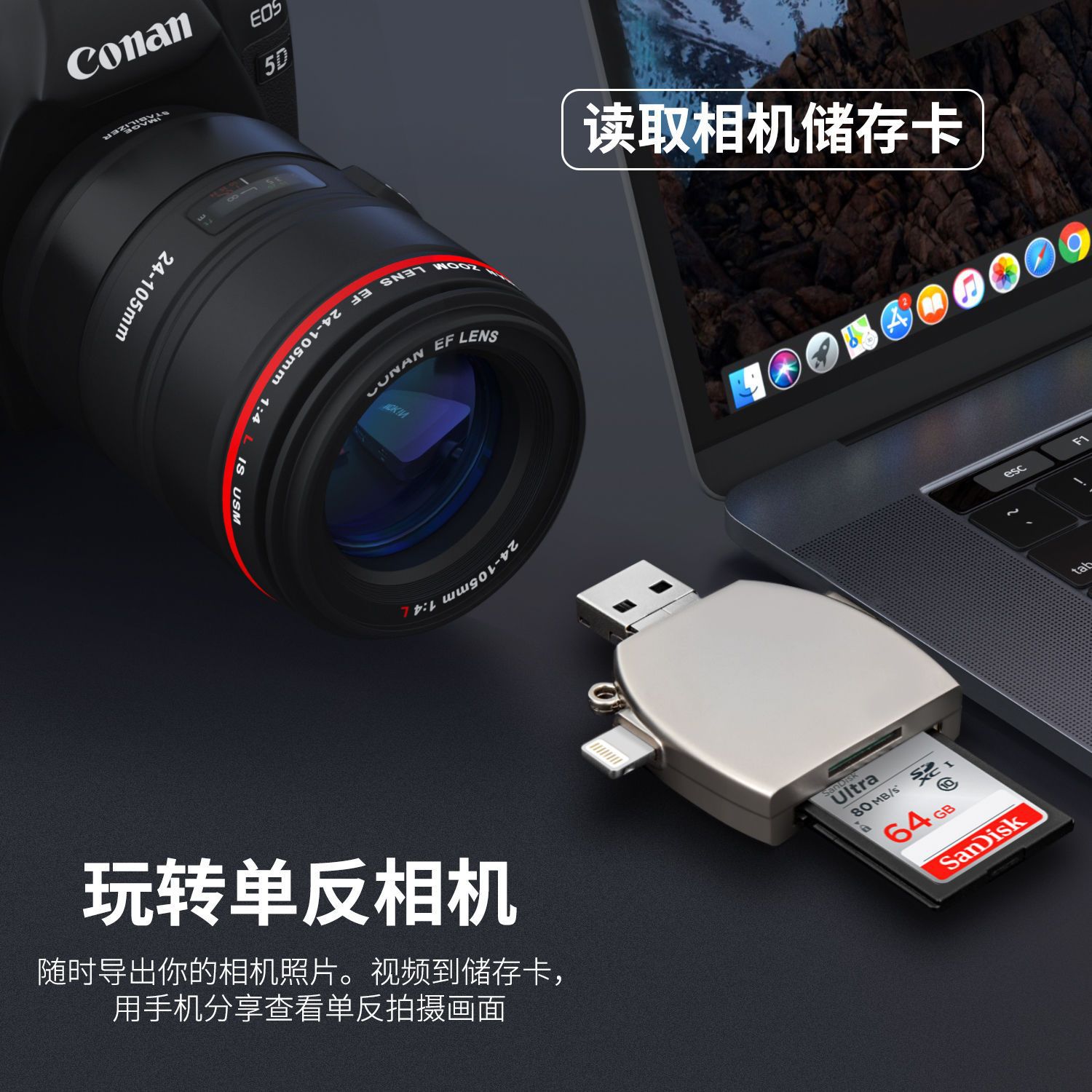 适用相机读卡器手机多合一转换器SD/TF高速内存储多功能ccdUSB直传连接线Typec华为苹果索尼佳能尼康sony