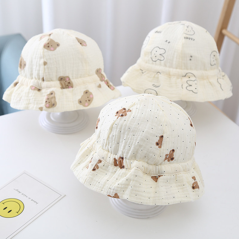 婴儿帽子春秋薄款男女宝宝纱布盆帽超萌婴幼儿遮阳防晒儿童渔夫帽